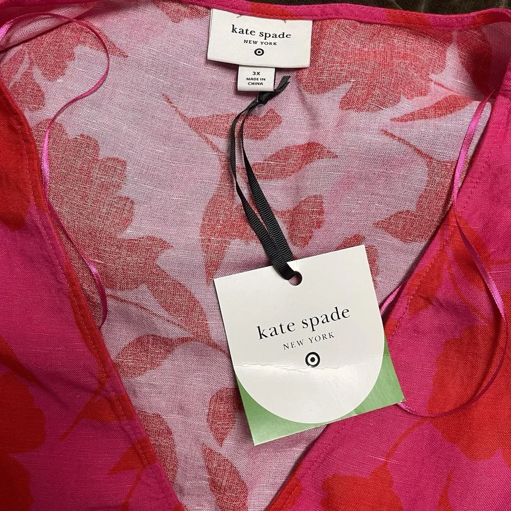 KATE SPADE x TARGET Sz 3X Classic Rose Linen Blend Tiered Long Sleeve Maxi Dress